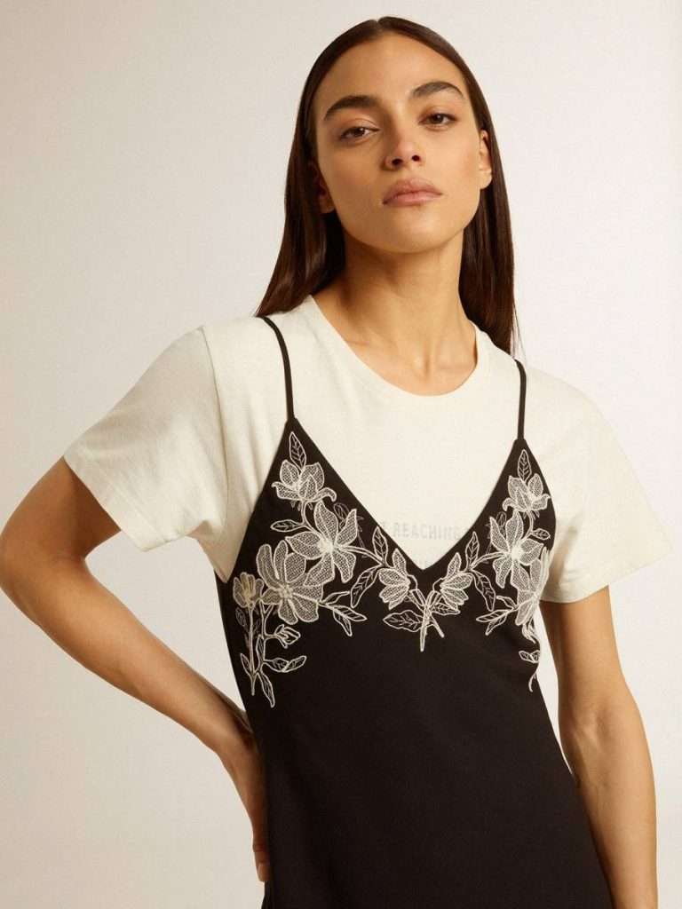Women’s Black Slip Dress With Embroidery Black Women Dresses & Jumpsuits Golden Goose - 4
