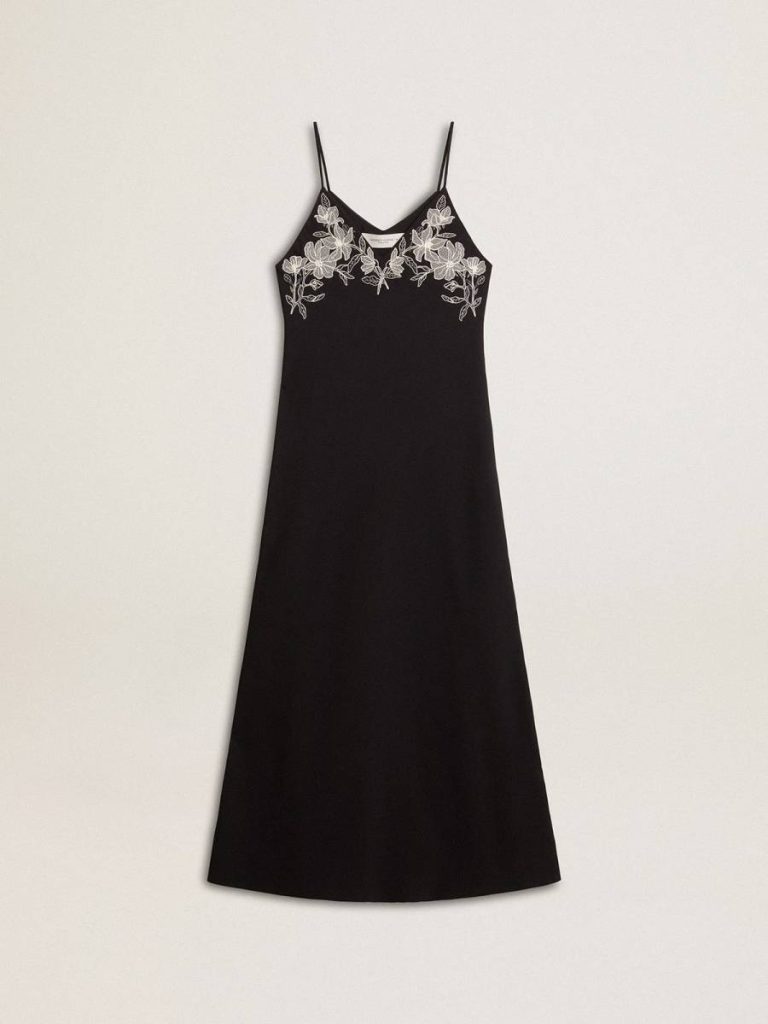 Women’s Black Slip Dress With Embroidery Black Women Dresses & Jumpsuits Golden Goose - 1