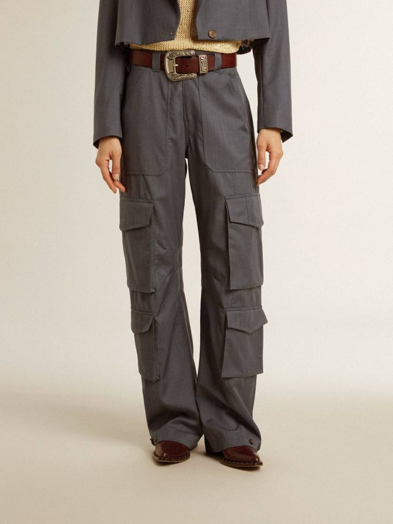 Women's Cargo Pants In Baby Blue Wool Women Jeans & Pants Baby Blue Golden Goose - 2