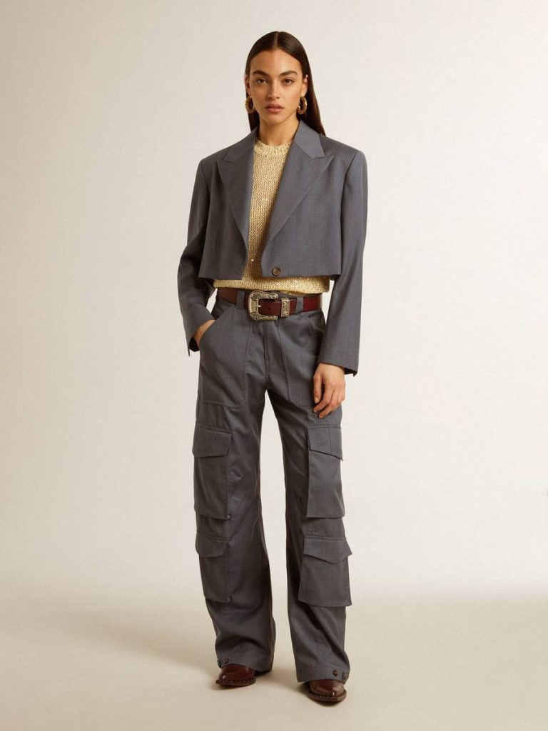 Women's Cargo Pants In Baby Blue Wool Women Jeans & Pants Baby Blue Golden Goose - 3