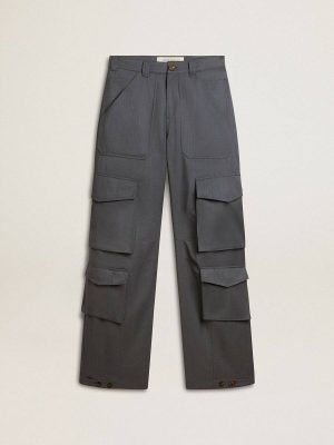 Women's Cargo Pants In Baby Blue Wool Women Jeans & Pants Baby Blue Golden Goose - 1