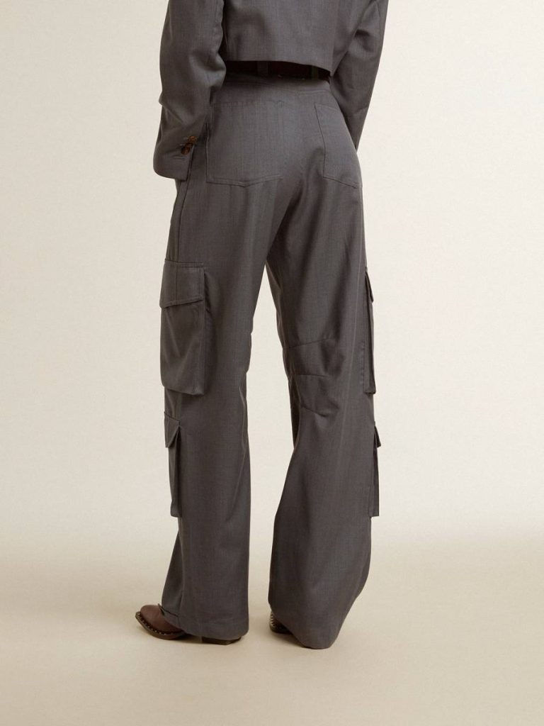 Women's Cargo Pants In Baby Blue Wool Women Jeans & Pants Baby Blue Golden Goose - 4