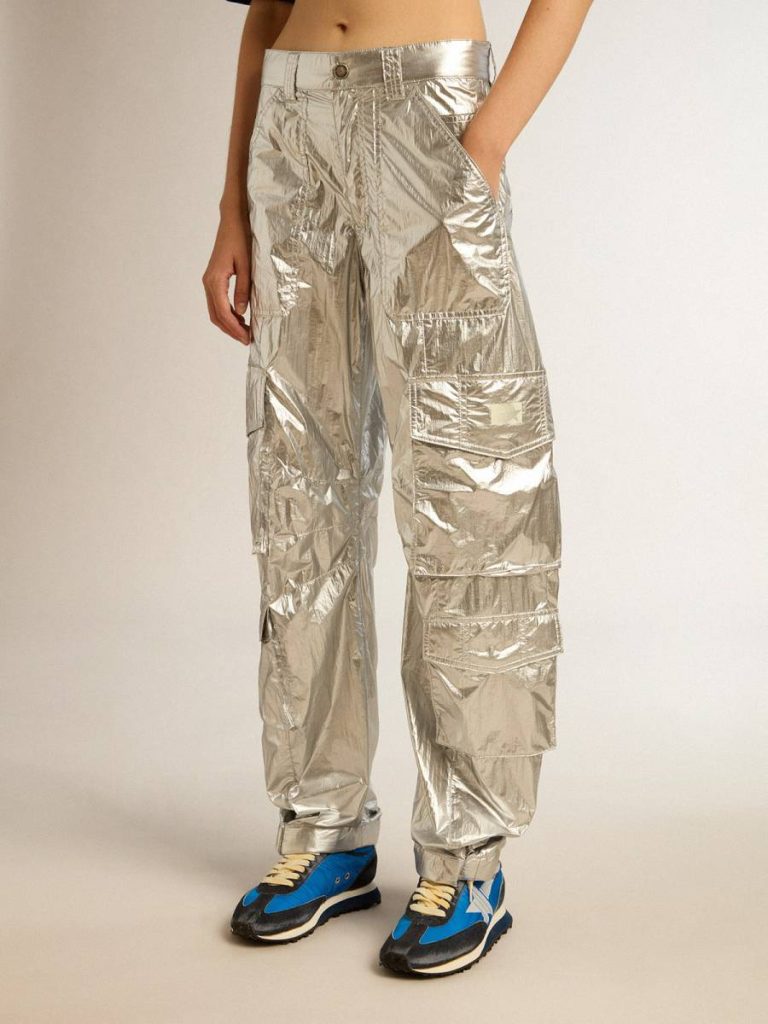 Women’s Cargo Pants In Silver Technical Fabric Jeans & Pants Golden Goose Women Silver - 2