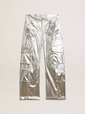 Women’s Cargo Pants In Silver Technical Fabric Jeans & Pants Golden Goose Women Silver - 1