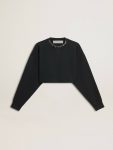 Women's Cropped Cotton Sweatshirt With Crystals On The Front Sweatshirts Women Black Golden Goose - 1