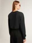 Women's Cropped Cotton Sweatshirt With Crystals On The Front Sweatshirts Women Black Golden Goose - 4
