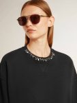 Women's Cropped Cotton Sweatshirt With Crystals On The Front Sweatshirts Women Black Golden Goose - 5