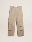 Women's Dark Olive-Colored Cotton Cargo Pants With A Herringbone Design Women Golden Goose Jeans & Pants Dark Olive - 1