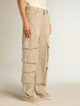 Women's Dark Olive-Colored Cotton Cargo Pants With A Herringbone Design Women Golden Goose Jeans & Pants Dark Olive - 2