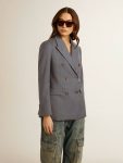 Women's Double-Breasted Blazer In Baby Blue Baby Blue Golden Goose Blazers Women - 2