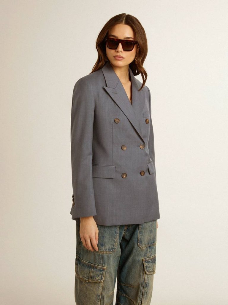 Women's Double-Breasted Blazer In Baby Blue Baby Blue Golden Goose Blazers Women - 2