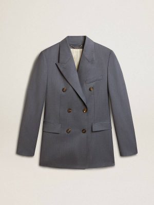 Women's Double-Breasted Blazer In Baby Blue Baby Blue Golden Goose Blazers Women - 1