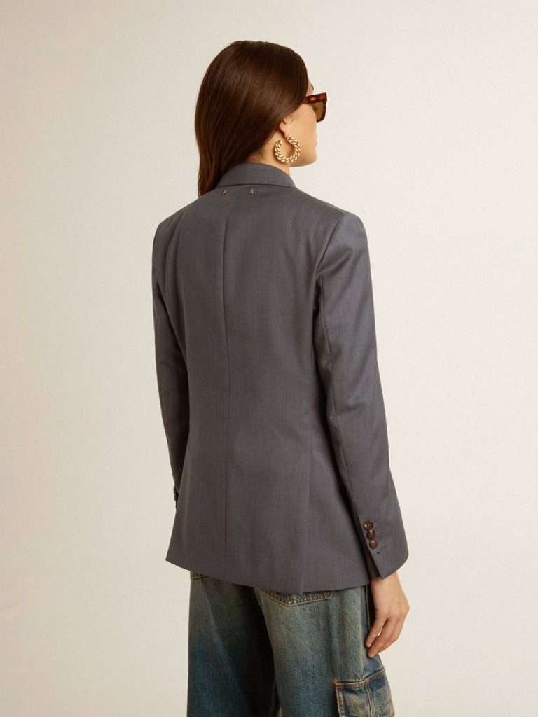 Women's Double-Breasted Blazer In Baby Blue Baby Blue Golden Goose Blazers Women - 4