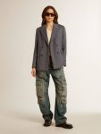 Women's Double-Breasted Blazer In Baby Blue Baby Blue Golden Goose Blazers Women - 5