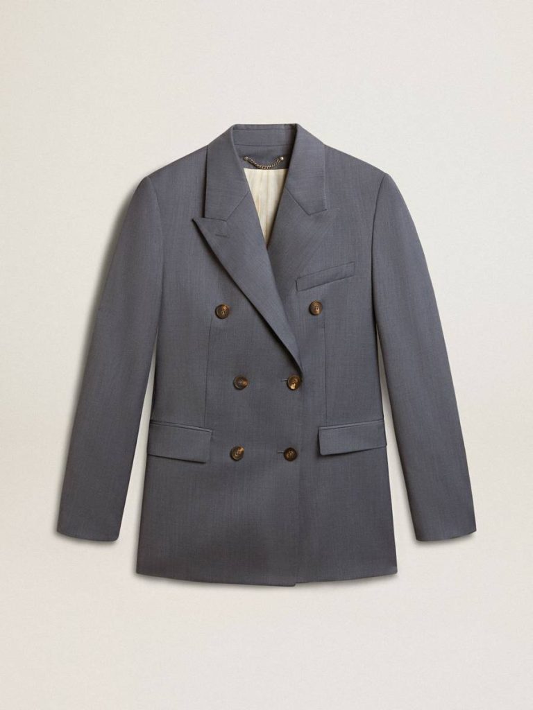 Women's Double-Breasted Blazer In Baby Blue Baby Blue Golden Goose Blazers Women - 1