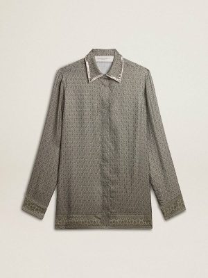 Women's Green Viscose-Blend Silk Shirt With Floral Pattern Women Green Golden Goose Shirts - 1