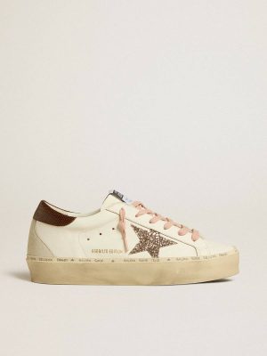Women's Hi Star Ltd With Glitter Star And Brown Lizard-Print Heel Tab Golden Goose Women Hi Star - 1