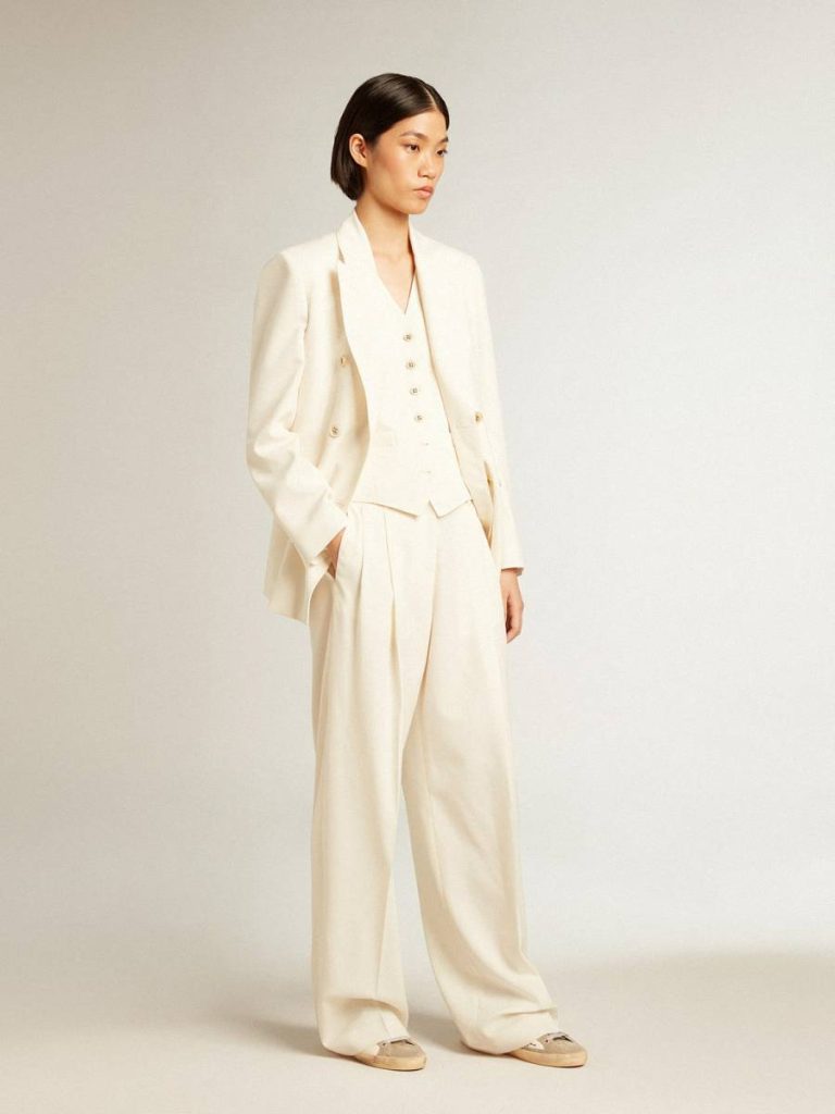 Women's Joggers In Aged White Wool Blend Jeans & Pants Women Golden Goose Aged White - 3