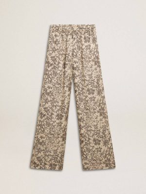 Women's Joggers With Floral Print Golden Goose Women Jeans & Pants Beige And Black - 1