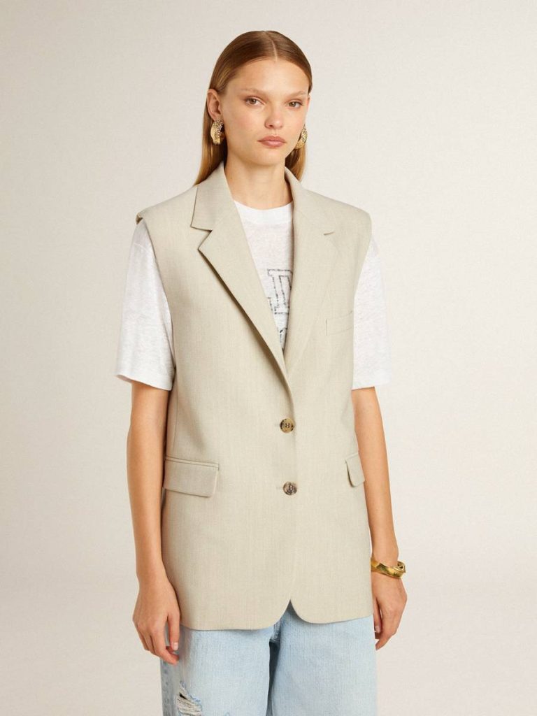 Women's Khaki Wool Blend Vest Jacket Coats & Jackets Golden Goose Women Khaki - 2