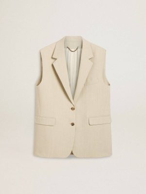 Women's Khaki Wool Blend Vest Jacket Coats & Jackets Golden Goose Women Khaki - 1