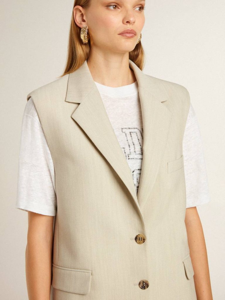 Women's Khaki Wool Blend Vest Jacket Coats & Jackets Golden Goose Women Khaki - 5