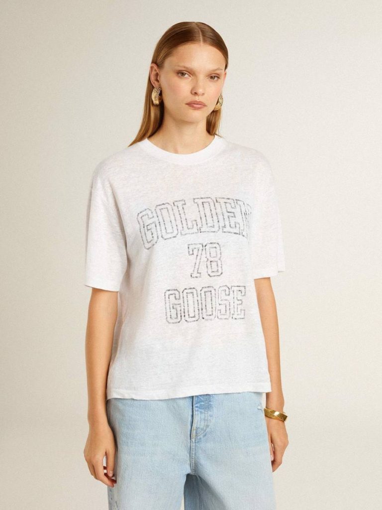 Women's Lightweight White Linen T-Shirt With Print Golden Goose T-Shirts & Tops Women White - 2