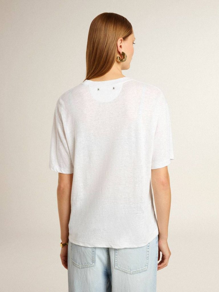 Women's Lightweight White Linen T-Shirt With Print Golden Goose T-Shirts & Tops Women White - 4
