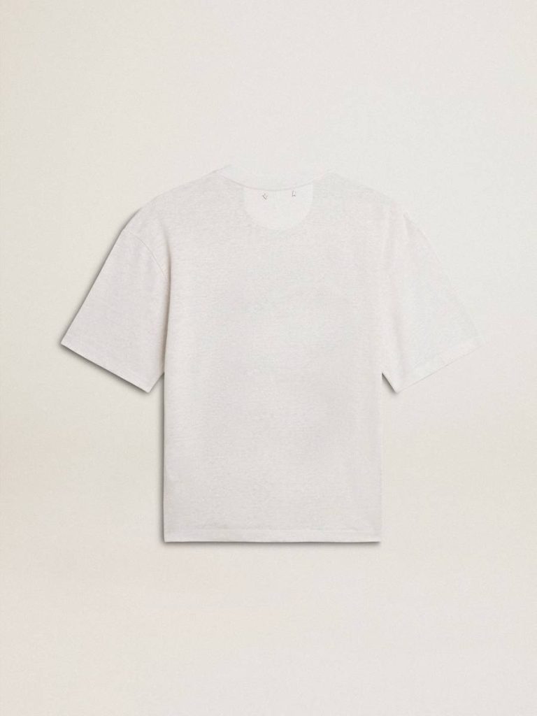 Women's Lightweight White Linen T-Shirt With Print Golden Goose T-Shirts & Tops Women White - 5