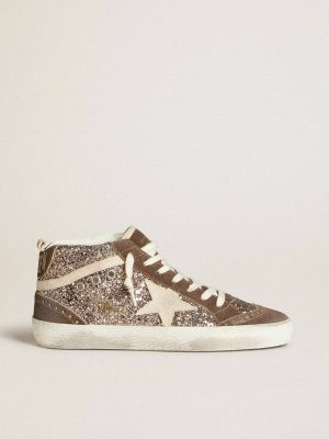 Women's Mid Star In Glitter With Pearl Suede Star And Brown Suede Inserts Mid Star Golden Goose Women - 1