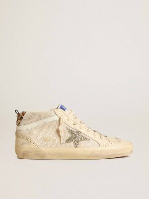 Women's Mid Star In Mesh With Platinum Glitter Star And White Leather Flash Women Golden Goose Mid Star - 1