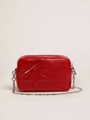 Women's Mini Star Bag In Red Painted Leather With Tone-On-Tone Star Women Crossbody Bags Golden Goose Ruby Red - 1