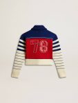 Women’s Multicolor Striped Wool Cropped Sweatshirt Women Golden Goose Knitwear Blue, Red And White - 2