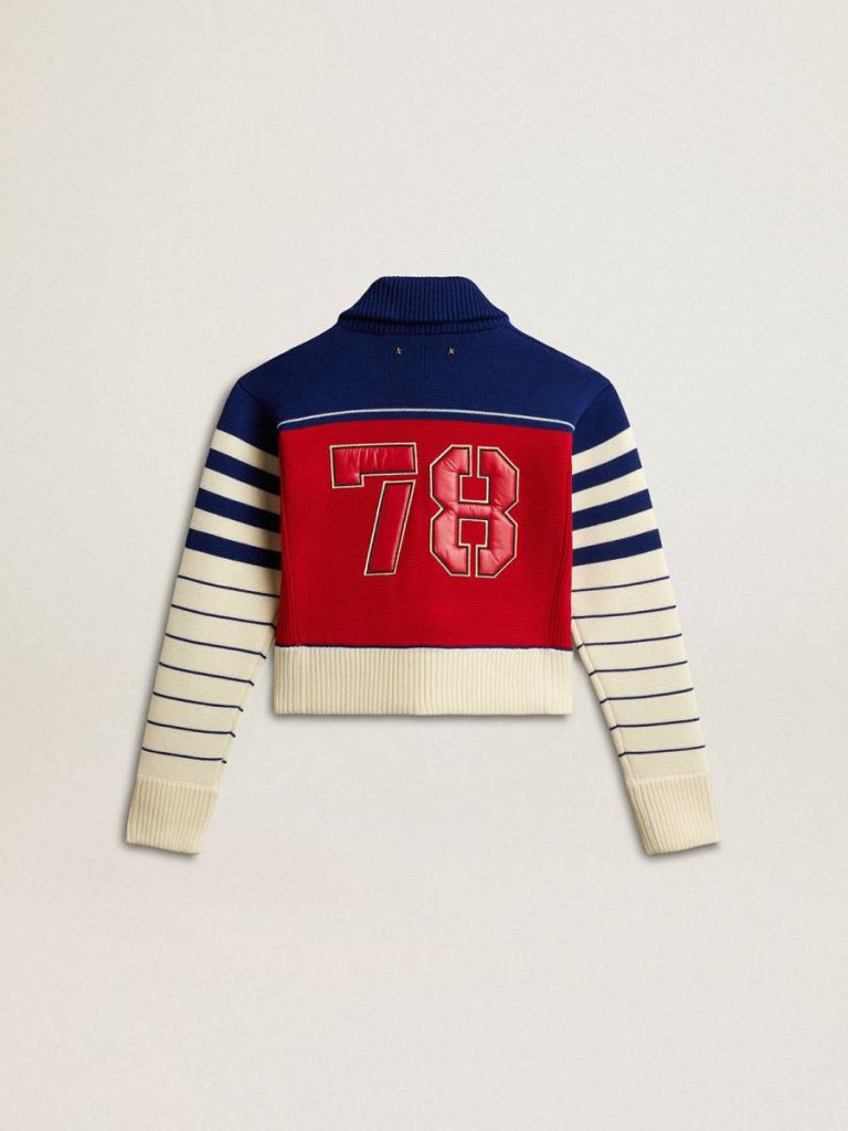 Women’s Multicolor Striped Wool Cropped Sweatshirt Women Golden Goose Knitwear Blue, Red And White - 2
