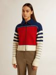 Women’s Multicolor Striped Wool Cropped Sweatshirt Women Golden Goose Knitwear Blue, Red And White - 3