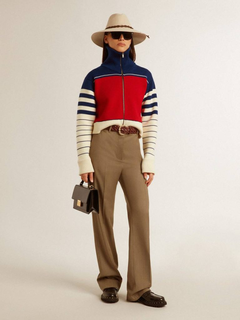 Women’s Multicolor Striped Wool Cropped Sweatshirt Women Golden Goose Knitwear Blue, Red And White - 4