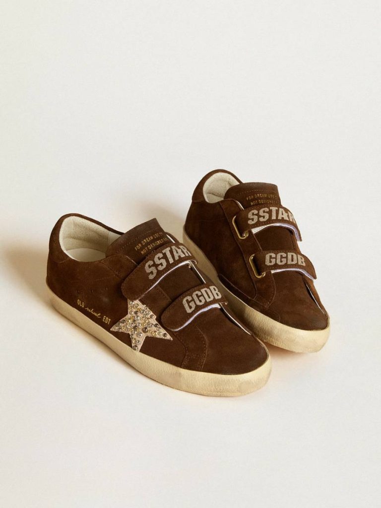 Women's Old School In Brown Suede With Beige Suede Star With Studs And Pearls Golden Goose Super-Star Women - 2