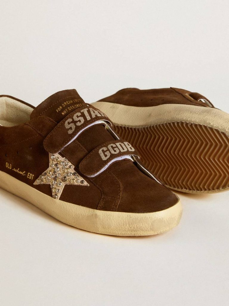 Women's Old School In Brown Suede With Beige Suede Star With Studs And Pearls Golden Goose Super-Star Women - 3