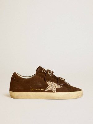 Women's Old School In Brown Suede With Beige Suede Star With Studs And Pearls Golden Goose Super-Star Women - 1