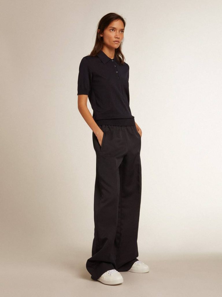 Women’s Polo Shirt In Navy-Blue Merino Wool Women Golden Goose Navy Blue T-Shirts & Tops - 3