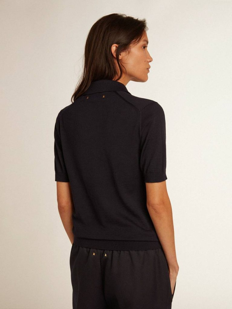 Women’s Polo Shirt In Navy-Blue Merino Wool Women Golden Goose Navy Blue T-Shirts & Tops - 4
