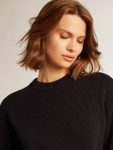 Women’s Round-Neck Sweater In Dark Blue Cotton With Logo On The Back Women Knitwear Dark Blue Golden Goose - 2