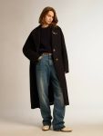 Women’s Round-Neck Sweater In Dark Blue Cotton With Logo On The Back Women Knitwear Dark Blue Golden Goose - 3