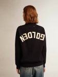 Women’s Round-Neck Sweater In Dark Blue Cotton With Logo On The Back Women Knitwear Dark Blue Golden Goose - 4
