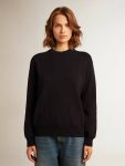 Women’s Round-Neck Sweater In Dark Blue Cotton With Logo On The Back Women Knitwear Dark Blue Golden Goose - 5