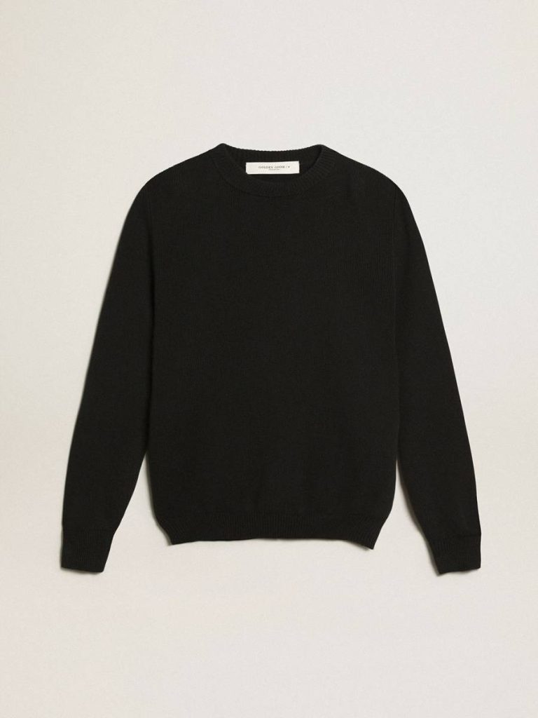 Women’s Round-Neck Sweater In Dark Blue Cotton With Logo On The Back Women Knitwear Dark Blue Golden Goose - 1