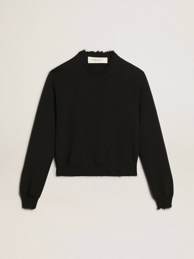 Women’s Round-Neck Sweater In Dark Blue Cotton Women Knitwear Golden Goose Dark Blue - 1