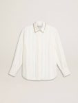 Women's Shirt With A Vertical Striped Pattern And Crystal Embroidery Golden Goose Women White Shirts - 1