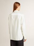 Women's Shirt With A Vertical Striped Pattern And Crystal Embroidery Golden Goose Women White Shirts - 4