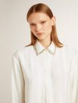 Women's Shirt With A Vertical Striped Pattern And Crystal Embroidery Golden Goose Women White Shirts - 5